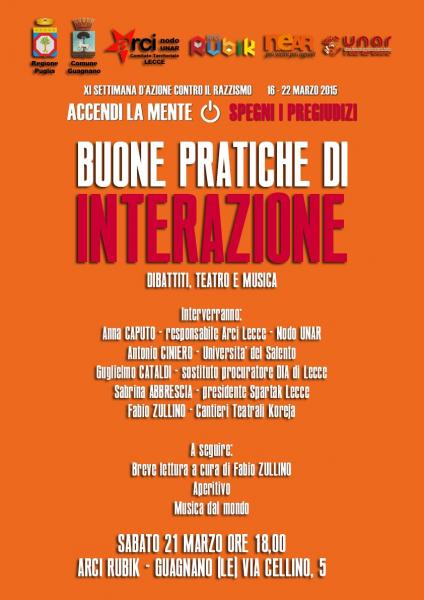 Sabato 21 marzo “Buone pratiche di Interazione” - XI settimana d'azione contro il razzismo