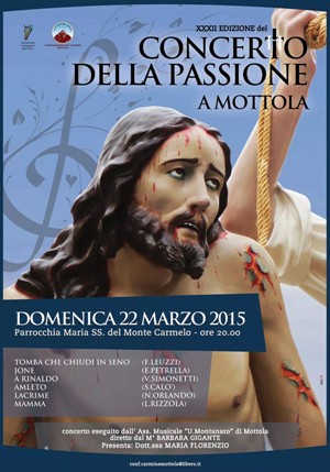 MOTTOLA (TA). Questa sera, nella parrocchia del Carmine, Concerto della Passione