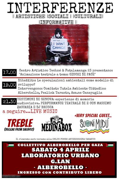 INTERFERENZE |Culture,arti e socialità alternative|Live Treble+Medinabox+SUONI MUDU'