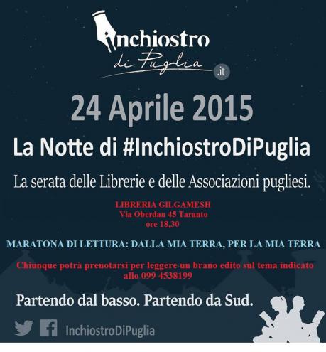 #INCHIOSTRODIPUGLIA: Maratona di lettura DALLA MIA TERRA PER LA MIA TERRA