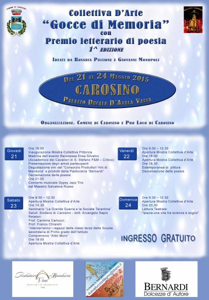 COLLETTIVA D'ARTE GOCCE DI MEMORIA con PREMIO DI POESIA INEDITA 1^ ed.