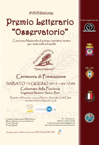Premio letterario “Osservatorio”: cerimonia di premiazione della XVII edizione
