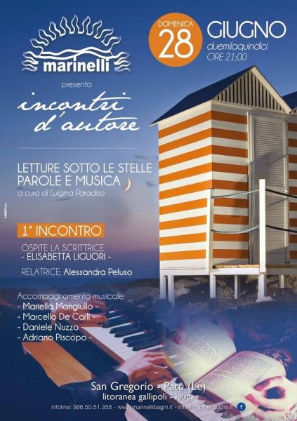Rassegna culturale “Letture sotto le stelle”_Parole e musica a Marinelli Bagni a cura di Luigina Paradiso_“Il secondo giorno- Kiss for my angel“ di Elisabetta Liguori, domenica 28 giugno ore 21.00