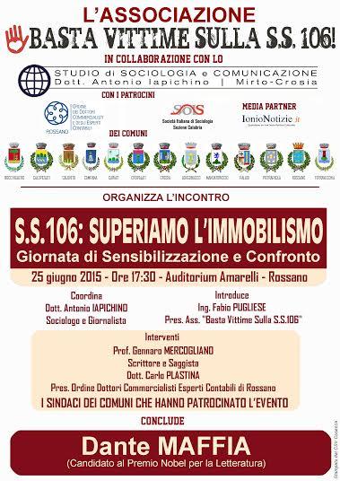 Giornata di sensibilizzazione e confronto “Ss 106: superiamo l’immobilismo”