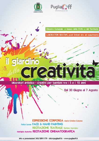 Il giardino della Creatività, laboratori artistico-creativi GRATUITI per bambini a Corato