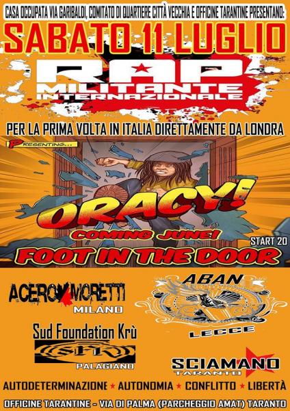 Rap Militante Internazionale a Taranto  Oracy-acero Moretti-aban-sciamano-sfk