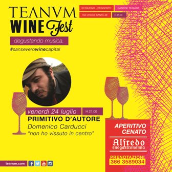 Teanum Wine Fest: il 24 Luglio Domenico Carducci Presenta “non ho Vissuto in Centro”