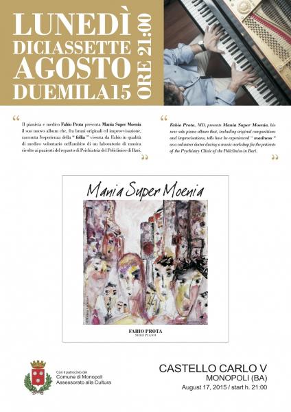 Il pianista Fabio Prota presenta il suo album "Mania Super Moenia" con un concerto al CASTELLO CARLO V di Monopoli