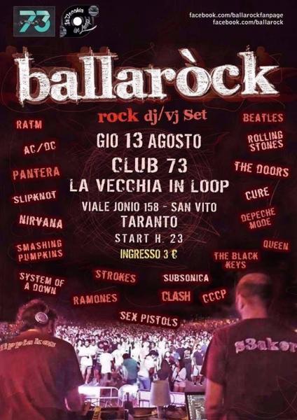 BALLAROCK A TARANTO, giovedi sera.