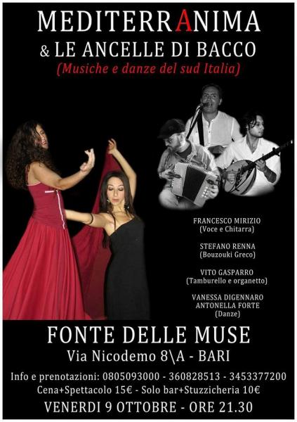 LA FONTE DELLE MUSE "Serata di PIZZICA e Danze del Sud Italia" con MEDITERRANIMA & Le Ancelle di Bacco.