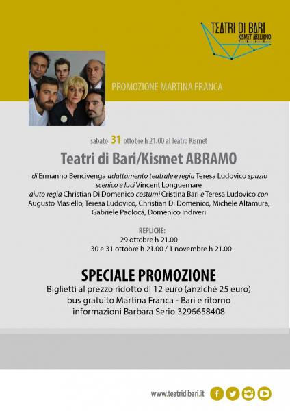 Bus gratuito e promozione su biglietto per lo spettacolo ABRAMO