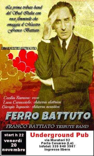 Concerto dei Ferro Battuto – Franco Battiato Tribute Band – venerdì 20 novembre all’Underground Pub di Porto Cesareo (Le)