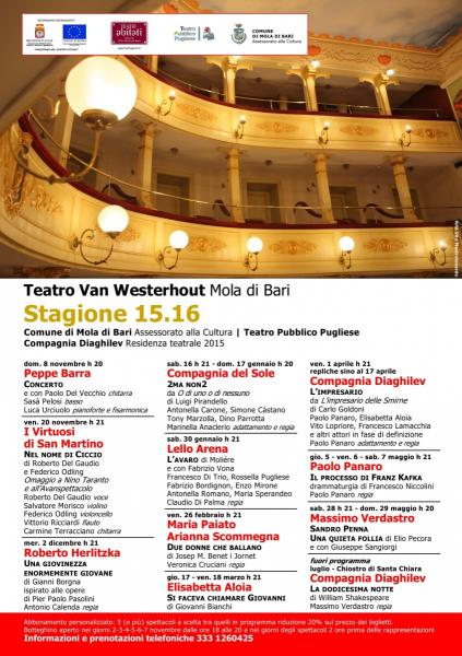 I Virtuosi di San Martino (20 Novembre) e Roberto Herlitzka (1 e 2 Dicembre) al Teatro Van Westerhout di Mola di Bari