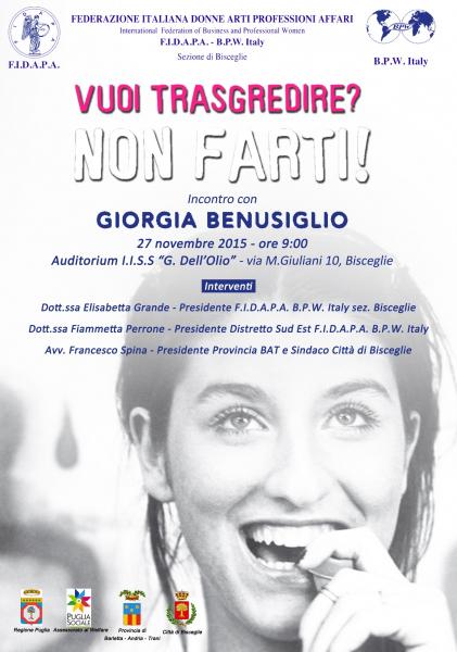 “Vuoi trasgredire? Non farti!”, Incontro con Giorgia Benusiglio