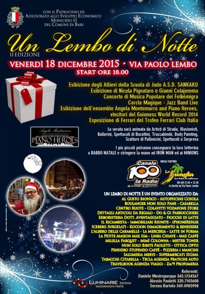 La sera di venerdì 18 dicembre andrà in scena  “un Lembo di Notte” - Cresce a Bari L’attesa per la Notte Bianca di Via Paolo Lembo