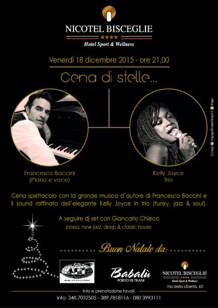 CENA SPETTACOLO: FRANCESCO BACCINI (piano e voce) & KELLY JOICE (Trio)