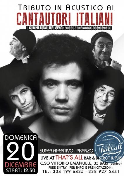 Super aperitivo & Tributo ai Cantautori italiani in unplugged al That's All (Bari)