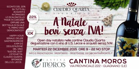 Open day da Claudio Quarta: happy hour col vino dell’ U.S. Lecce e acquisti “senza IVA”