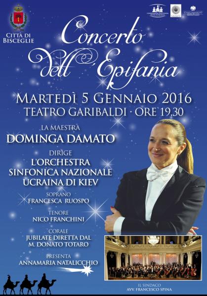 Il “Concerto dell’Epifania” con la prestigiosa Orchestra Sinfonica Nazionale Ucraina di Kiev, diretta dal M° Dominga Damato.