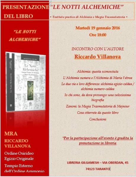 Presentazione del libro LE NOTTI ALCHEMICHE - Trattato pratico di Alchimia e Magia Trasmutatoria, di MRA Riccardo Villanova
