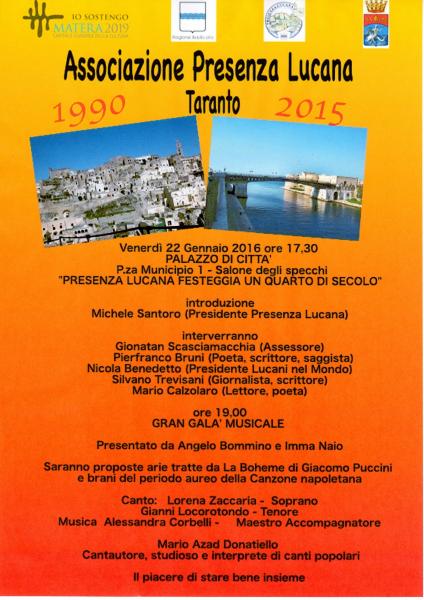 Presenza Lucana Festeggia un Quarto di Secolo