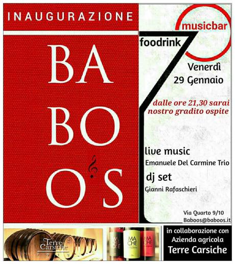 Inaugurazione Baboo's Lunge Bar - Musica dal vivo e DJ Set