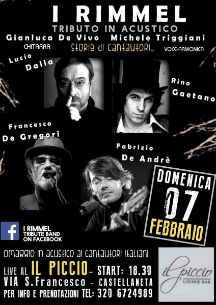 I RIMMEL: TRIBUTO AI CANTAUTORI ITALIANI: DE GREGORI-DE ANDRE'-LUCIO DALLA-RINOGAETANO al Il Piccio lounge bar (Castellaneta)