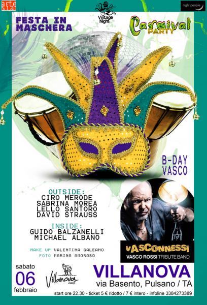 Carnival Party, festa in maschera con Vasconnessi in concerto (B-day Vasco Rossi) + Double Zone Dj Set
