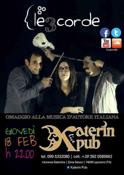 Il Giovedì Live del Katerin Pub con "Le 3 Corde"