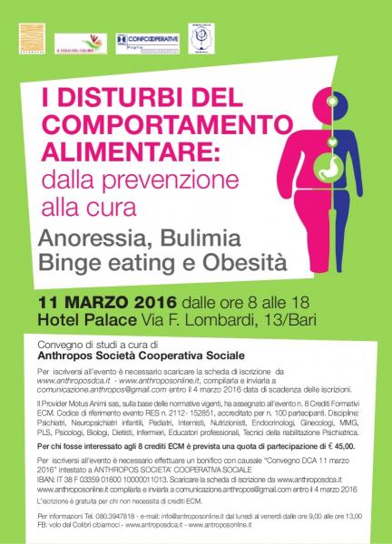 I Disturbi del Comportamento Alimentare. L’11 marzo a Bari  Il programma del convegno nazionale