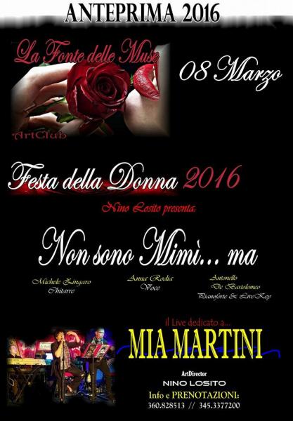FESTA DELLA DONNA alla FONTE DELLE MUSE con un tributo-band a "MIA MARTINI"