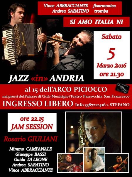 Vince ABBRACCIANTE e Andrea SABATINO in “SI AMO ITALIA NI” e JAM SESSION con Rosario GIULIANI