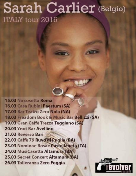 Il primo tour italiano di Sarah Carlier (Belgio) toccherà anche la Puglia per 6 date