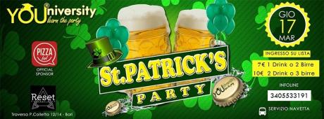 Giovedì 17 Marzo*YOUniversity - St. PATRICK'S Party*Reset Club*BUS!