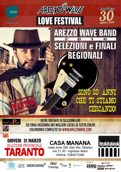 Selezione Provinciale Taranto - Arezzo Wave Band 2016, sette band live in corsa per un posto in Finale Regionale