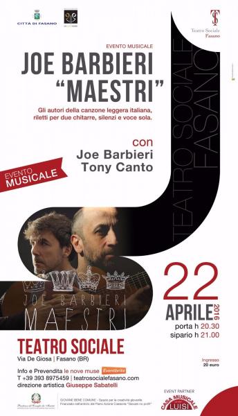 "Maestri": Joe Barbieri e Tony Canto in concerto
