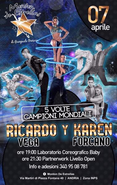 I campioni mondiali di salsa cabaret Ricardo Vega e Karen Forcano ad Andria