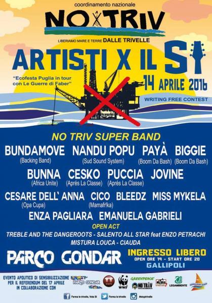 Il 14 aprile grande evento NoTriv al Parco Gondar con la direzione artistica di Nandu Popu