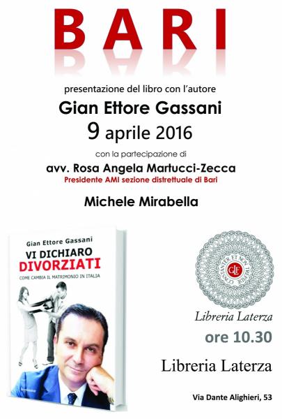 Presentazione del libro "VI DICHIARO DIVORZIATI. Come cambia il matrimonio in Italia" di Gian Ettore Gassani