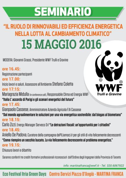 Seminario: "Il Ruolo di rinnovabili ed efficienza energetica nella lotta al cambiamento climatico"- Eco Festival Itria Green Days