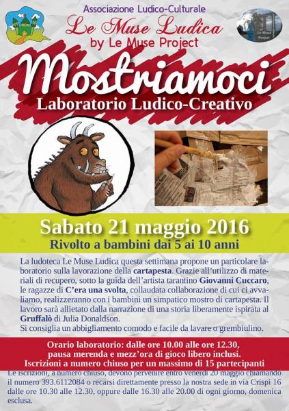 "Mostriamoci", laboratorio ludico creativo sulla lavorazione della cartapesta
