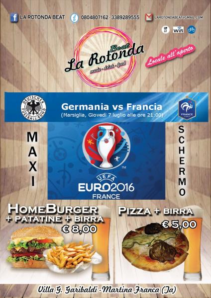 MAXI SCHERMO alla Rotonda Beat per gli Europei 2016 con MENU EURO2016!