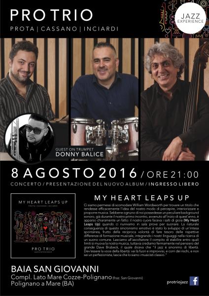 ProTrio (guest Donny Balice) in concerto a Polignano a Mare: presentazione dell'album My Heart Leaps Up