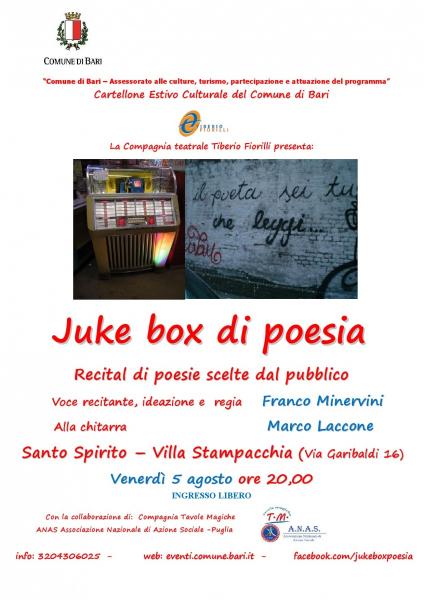 "Juke box di poesia"  a Santo Spirito - Con Franco Minervini e Marco Laccone