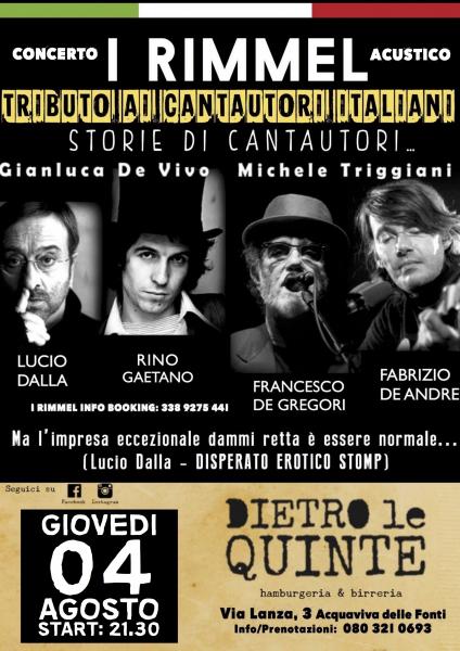 I Rimmel: Tributo ai cantautori italiani: De Andrè, Lucio Dalla, De Gregori, Lucio Battisti, Rino Gaetano