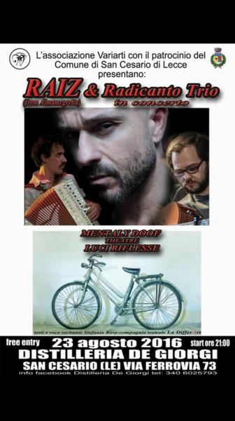 Raiz & Radicanto in concerto, a seguire Mentaly Doof Theatre Luci Riflesse