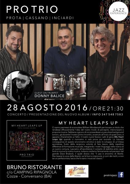 ProTrio (guest Donny Balice) in concerto c/o Camping Ripagnola: presentazione dell'album My Heart Leaps Up