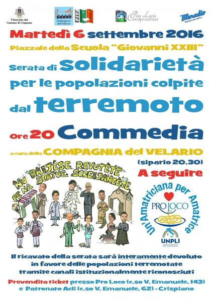 Serata di solidarietà per le popolazioni colpite dal terremoto