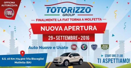 Torna a Molfetta la Fiat con il Centro della Totorizzo group. L’inaugurazione giovedì 29 settembre