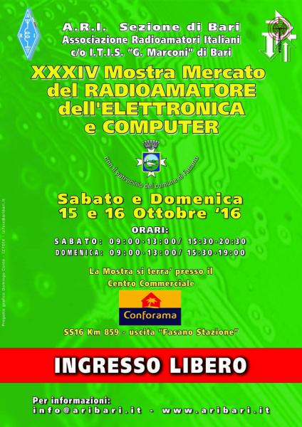 XXXIV Mostra Mercato del Radioamatore e dell'elettronica-Fasano Centro Commerciale Conforama-Ingresso Gratuito